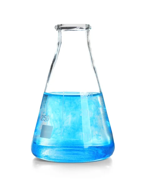 Laboratory glassware with liquid on white background — Stock Photo, Image
