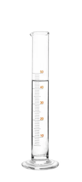 흰색 바탕에 액체와 졸업된 실린더 — 스톡 사진