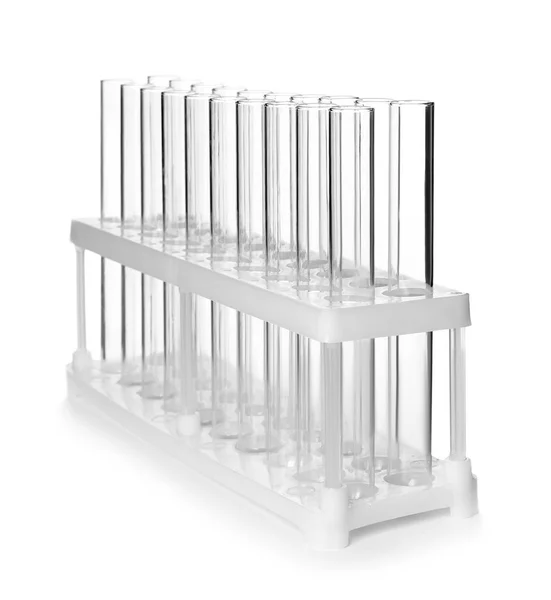 Test tubes in stand on white background — Stock Photo, Image