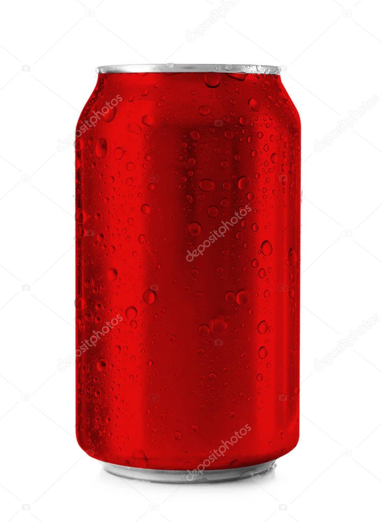 Red can on white background