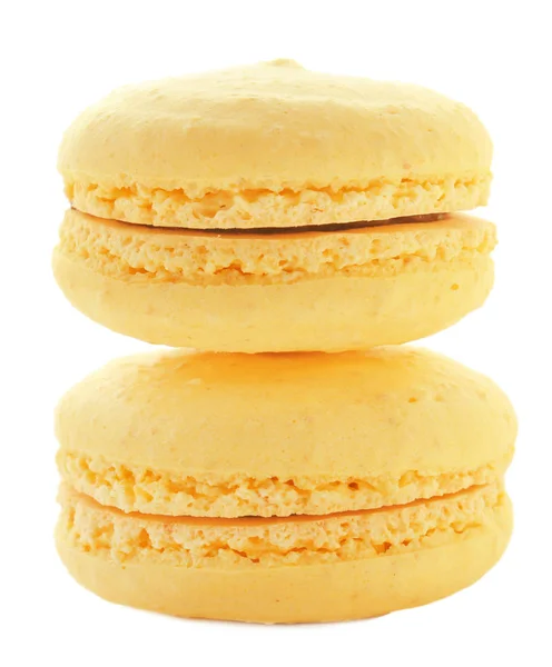 Delicious yellow macarons on white background — Stock Photo, Image