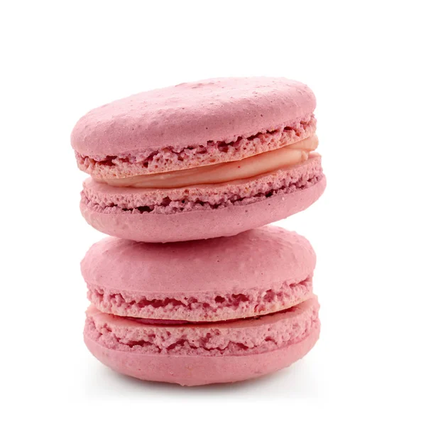 Deliciosos macarons rosa no fundo branco — Fotografia de Stock
