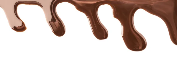 Fließende Schokoladensauce auf weißem Hintergrund — Stockfoto