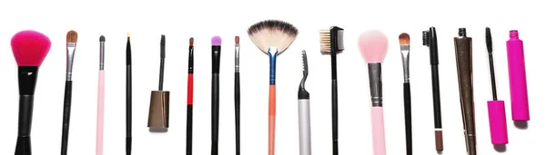 Set of different cosmetic brushes on white background — Stock Photo, Image