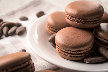 Lezzetli çikolata macarons plaka, portre