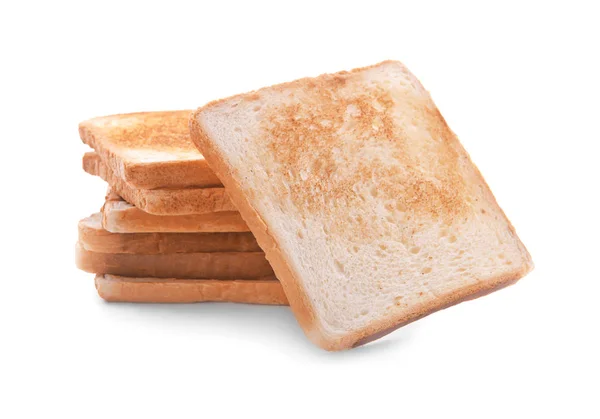 Pão torrado saboroso no fundo branco — Fotografia de Stock