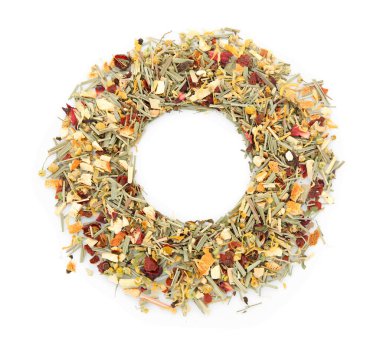 Beyaz arka plan üzerinde kuru çay ile yapılan çerçeve