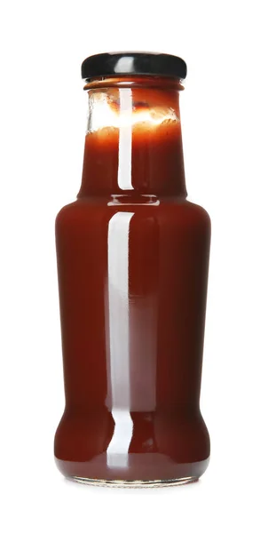 Bottle with tasty barbeque sauce on white background — Stock Photo, Image