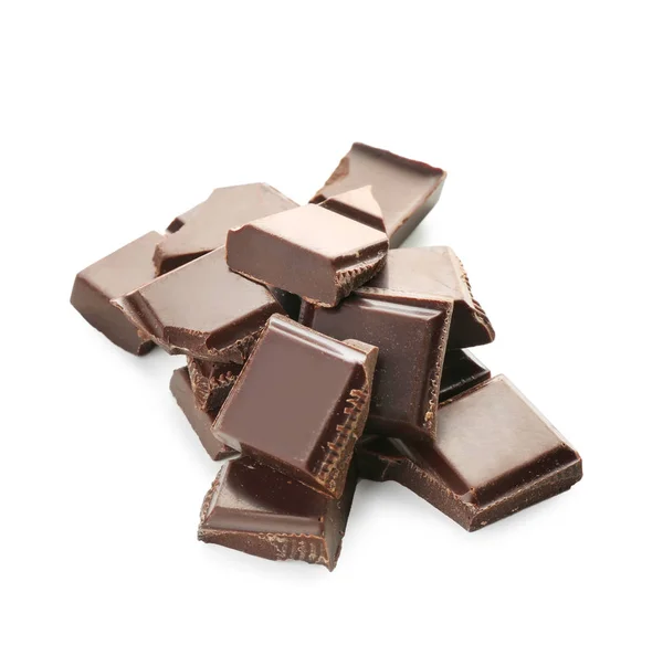 Pieces of dark chocolate on white background — Stock Photo, Image