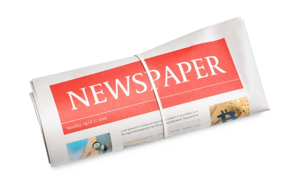 Rolled newspaper on white background — Stock Photo, Image