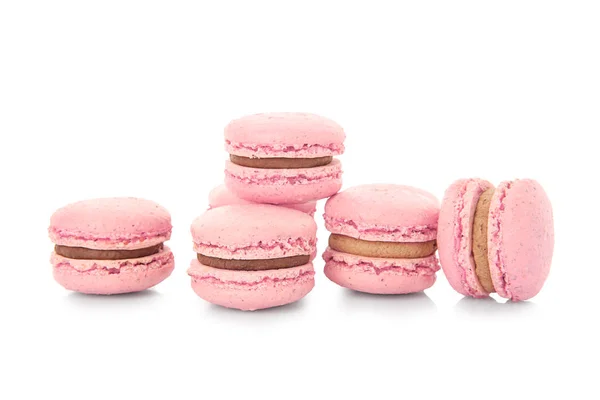 Deliciosos macarons em fundo branco — Fotografia de Stock