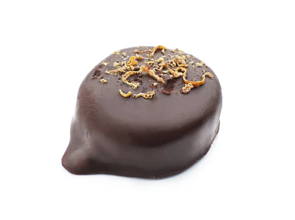 Tasty dark chocolate candy on white background — Stock Photo, Image