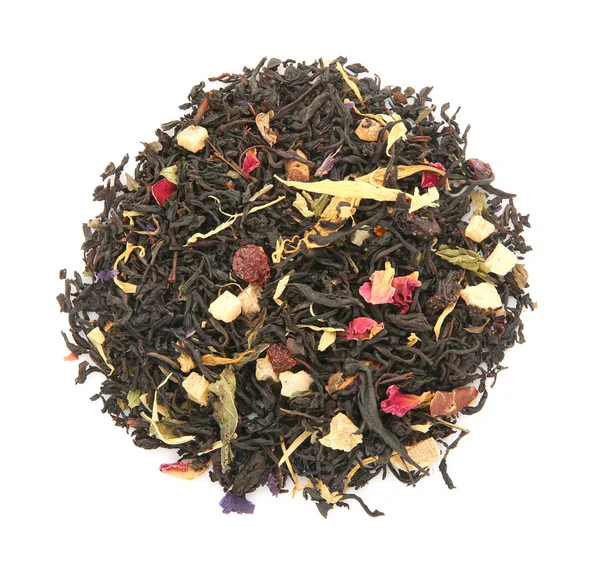Pile of dry tea on white background, top view — Stock Photo, Image