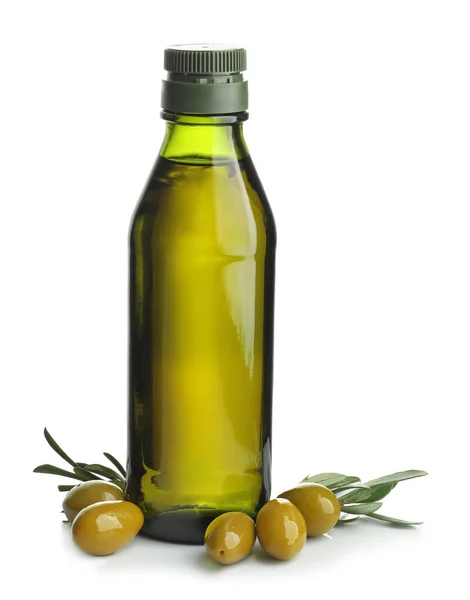 Bottle with olive oil on white background — Stock Photo, Image
