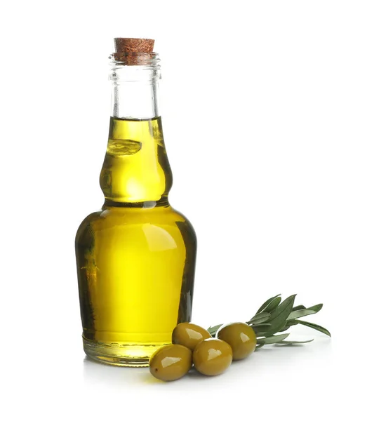 Bottle with olive oil on white background — Stock Photo, Image