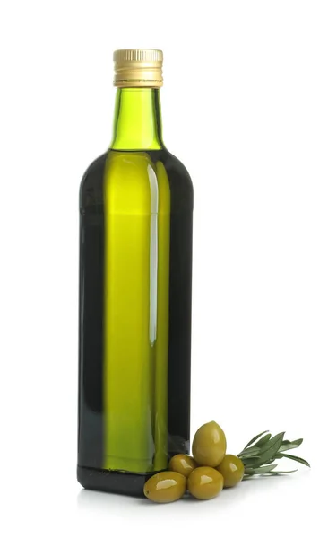 Bottle with olive oil on white background — Stock Photo, Image