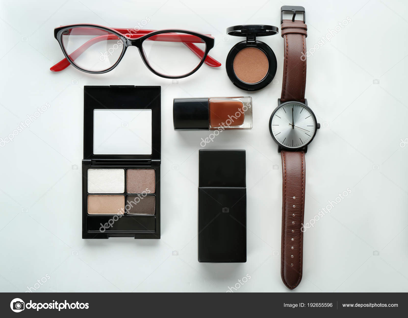 Set of cosmetic products and accessories on white background — Stock