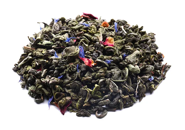 Heap of dry green tea on white background — Stock Photo, Image