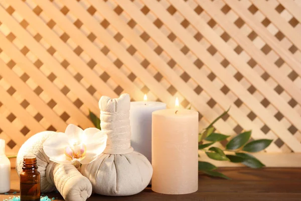 Beautiful spa composition on table against blurred background — Stock Photo, Image