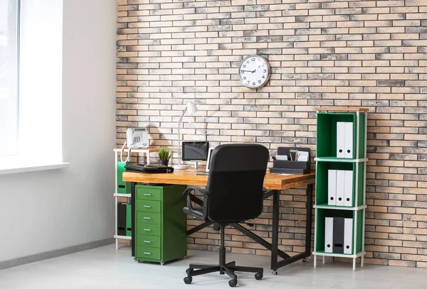 Stylish workplace interior with laptop and tablet computer on table — Stock Photo, Image