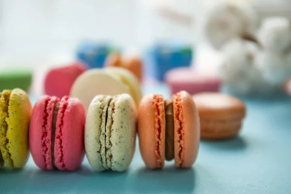 Tasty colorful macarons on table — Stock Photo, Image