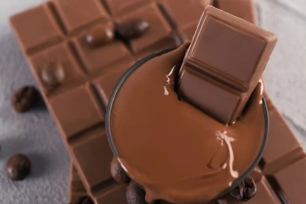 Bowl with molten chocolate, closeup — Stock Photo, Image