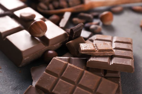 Tasty chocolate on table, closeup — Stock Photo, Image