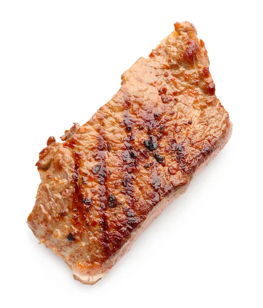 Deliciosa carne a la parrilla sobre fondo blanco, vista superior — Foto de Stock