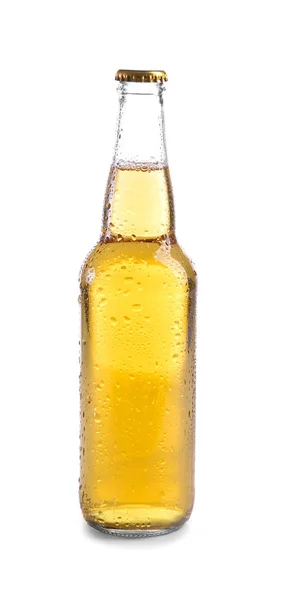 Botella de vidrio de cerveza sobre fondo blanco —  Fotos de Stock