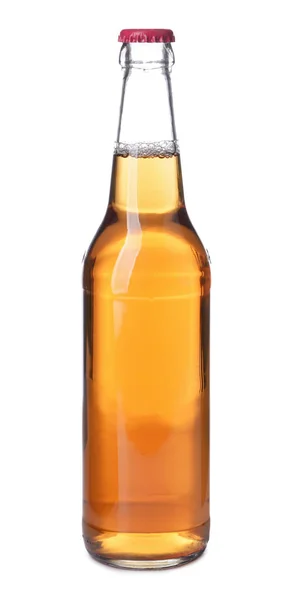 Glasflasche Bier auf weißem Hintergrund — Stockfoto