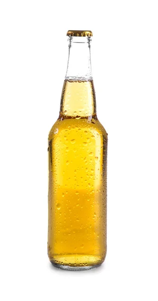 Glazen flesje bier op witte achtergrond — Stockfoto