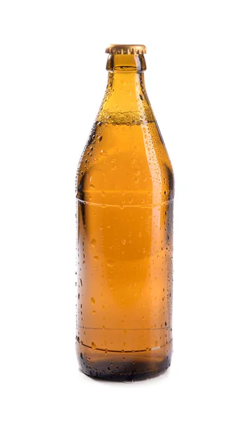 Glasflasche Bier auf weißem Hintergrund — Stockfoto