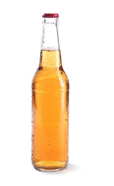 Glass bottle of beer on white background — Stock Photo, Image