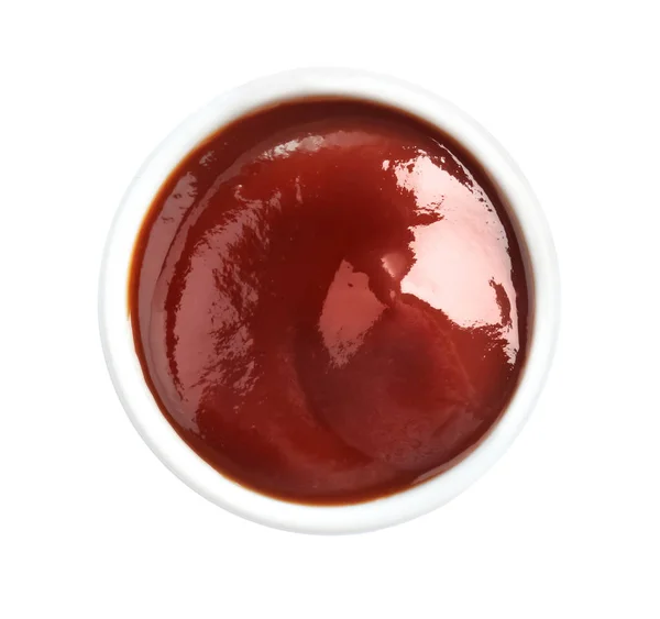 Cuenco con salsa barbacoa sobre fondo blanco —  Fotos de Stock