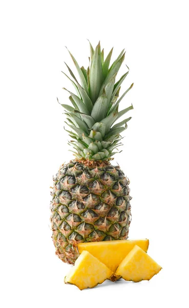 Delicious pineapple and slices on white background — Stock Photo, Image