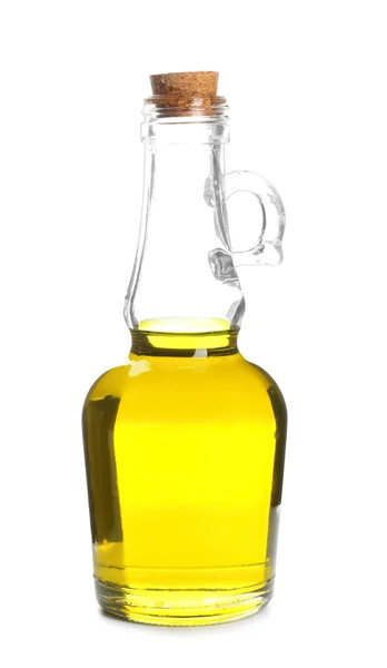 Fresh olive oil in bottle on white background — Stock Photo, Image