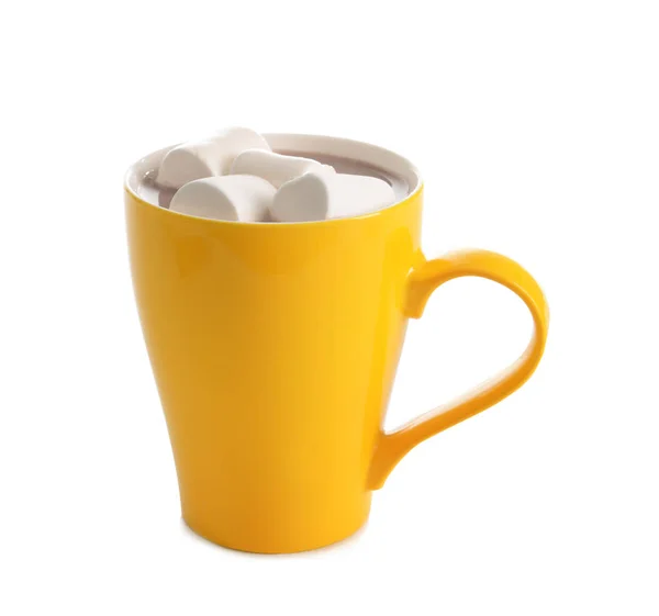 Cup of delicious cocoa drink with marshmallows on white background — Stock Photo, Image