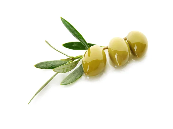 Canned olives on white background — Stock Photo, Image