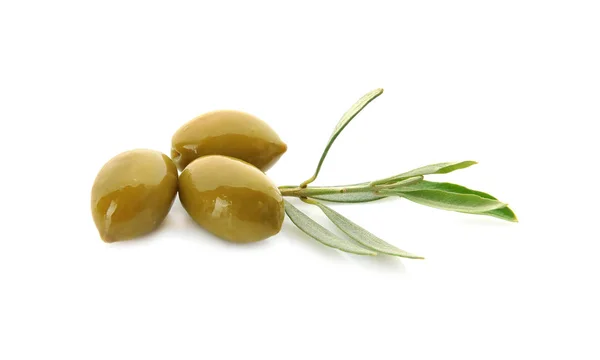 Canned olives on white background — Stock Photo, Image