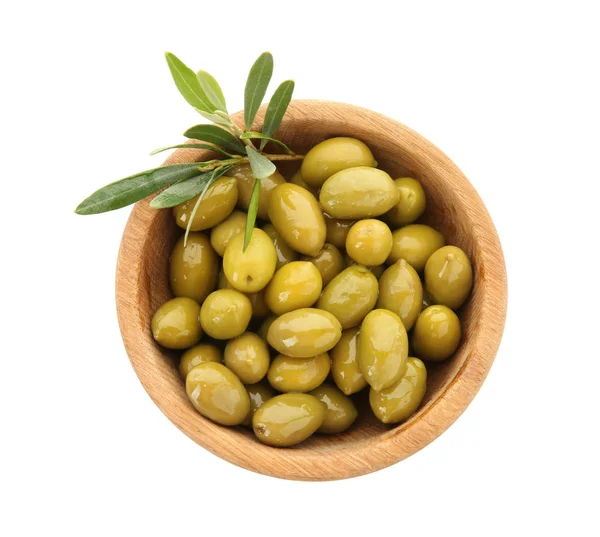 Bowl with canned olives on white background — Stock Photo, Image