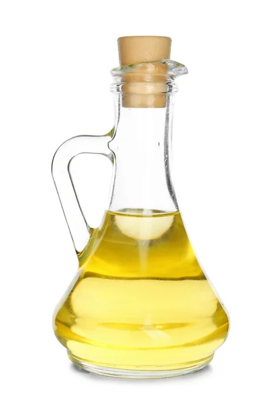 Glass bottle of olive oil on white background — Stock Photo, Image