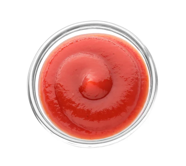 Bowl with delicious tomato sauce on white background — Stock Photo, Image