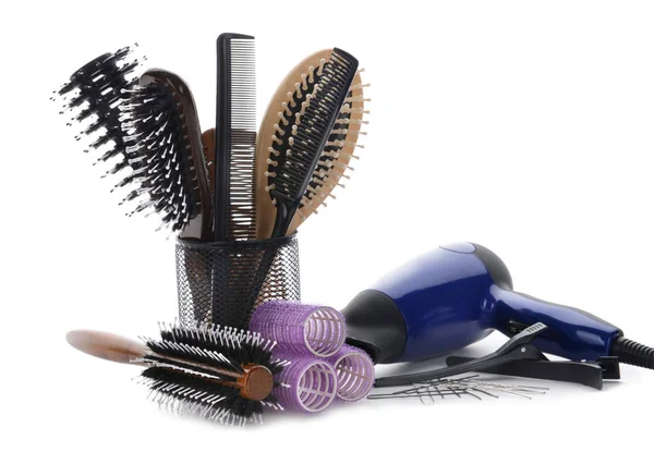 Professional hairdresser's set on white background — Stock Photo, Image