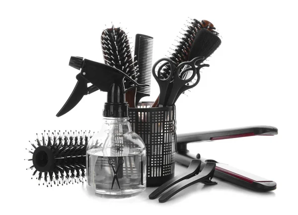 Set parrucchiere professionale su sfondo bianco — Foto Stock