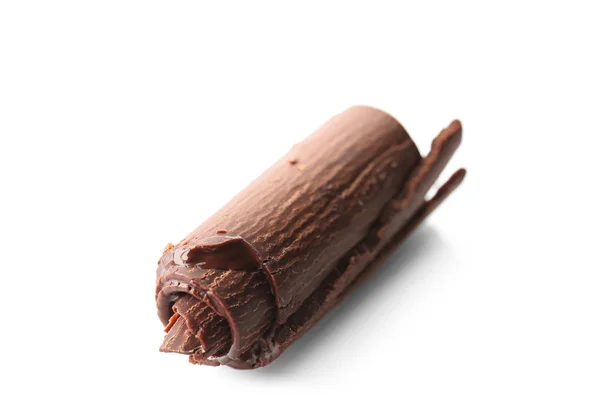 Finom csokoládé göndör fehér háttér — Stock Fotó