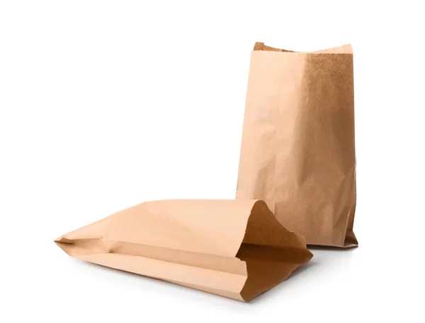 Paper bags on white background. Food delivery service — Stock Photo, Image