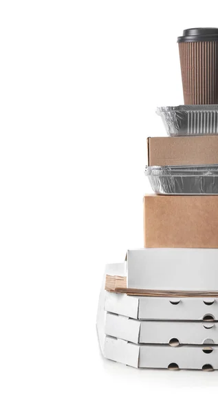 白い背景上のパッケージの種類。食品の配達サービス — ストック写真