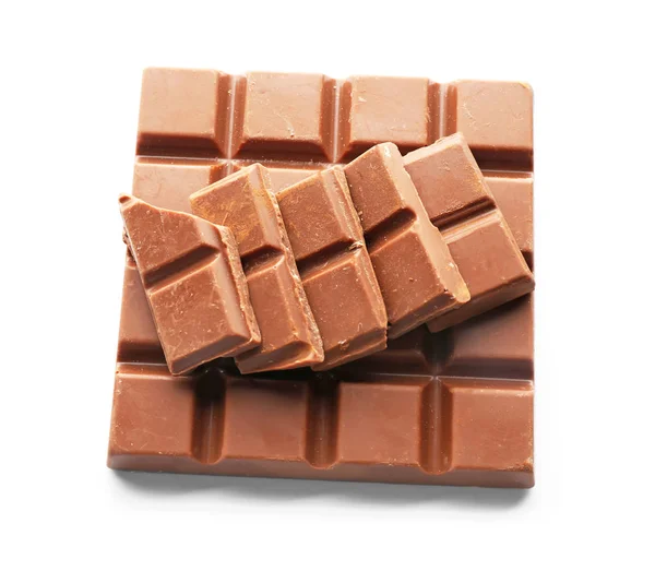 Delicious milk chocolate on white background — Stock Photo, Image