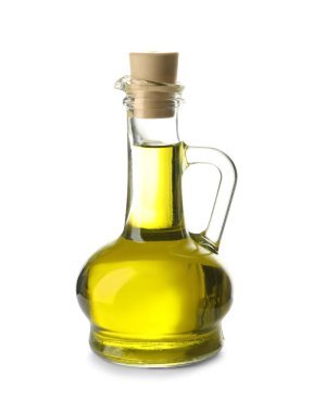 Beyaz zemin üzerine zeytin yağı ile sürahi