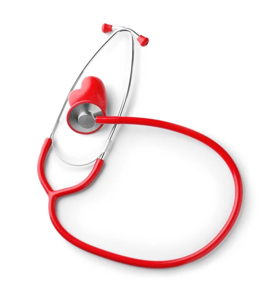Stethoscoop met rood hart op een witte achtergrond. Health care concept — Stockfoto